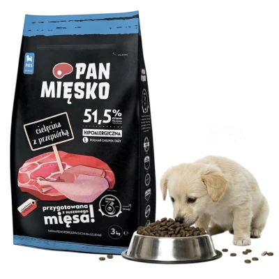 Pan Mięsko Karma dla Szczeniąt Cielęcina z Przepiórką rozm. L 3kg