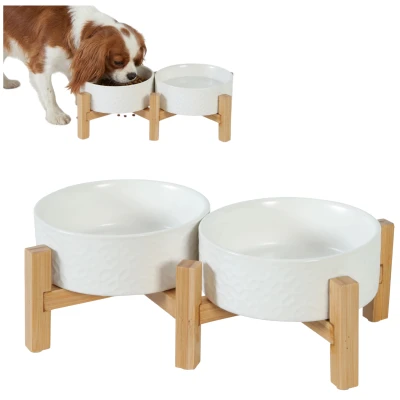 Zolux Miski Ceramiczne na Bambusowym Stojaku KERAMO DUO Białe KOMPLET 2x700ml