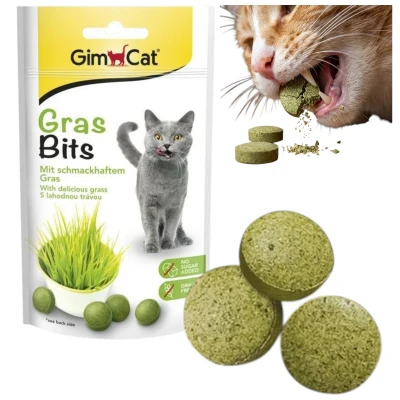 GimCat Gras Bits Przysmak Pastylki Kuleczki z Trawą na Odkłaczanie dla Kota 40g