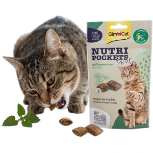 GimCat Nutri Pockets CATNIP Przysmak Smaczek Przekąska dla Kota Poduszeczki z Nadzieniem Kocimiętka z Witaminami 60g