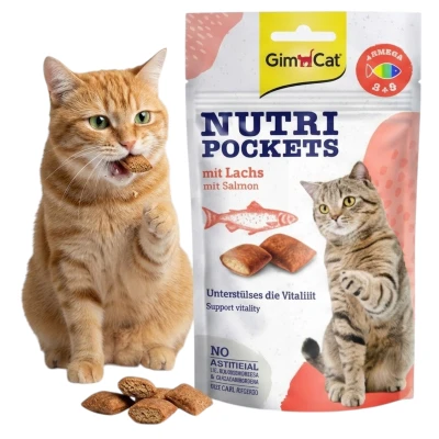 GimCat Nutri Pockets SALMON Przysmak Smaczek Przekąska dla Kota Poduszeczki z Nadzieniem z Łososiem 60g