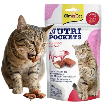 GimCat Nutri Pockets BEEF Przysmak Smaczek Przekąska dla Kota Poduszeczki z Nadzieniem z Wołowiną i Błonnikiem 60g