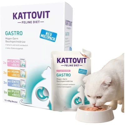 Kattovit Gastro PAKIET 12x85g Karma Mokra dla Kotów Na Układ Trawienny MIX SMAKÓW