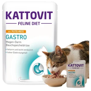 Kattovit Gastro Karma dla Kotów z Indykiem i Ryżem Wspomaga Układ Pokarmowy 85g