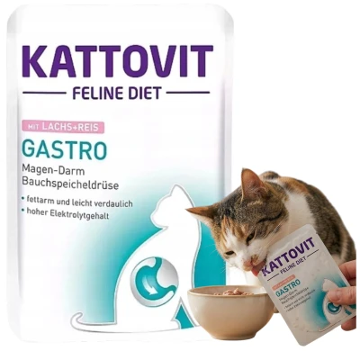 Kattovit Gastro Karma dla Kotów z Łososiem i Ryżem Wspomaga Układ Pokarmowy 85g