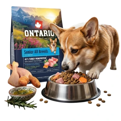 ONTARIO SENIOR ALL BREADS MONO TURKEY&amp;POTATOES 2,25KG Karma Monoproteinowa dla Starszych Psów Wszystkich Ras z Indykiem i Słodkim Ziemniakiem