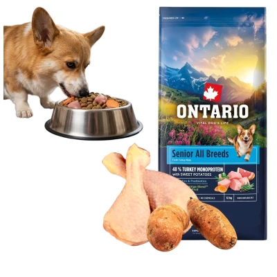 ONTARIO SENIOR ALL BREADS MONO TURKEY&amp;POTATOES 12KG Karma Monoproteinowa dla Starszych Psów Wszystkich Ras z Indykiem i Słodkim Ziemniakiem