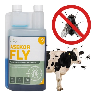 ASEKOR FLY Preparat na Owady Latające i Biegające dla BYDŁA Niebieski 1000 ml