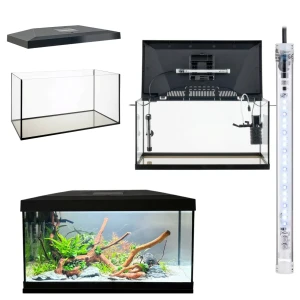 Kompletny Zestaw Akwariowy AQUOS AQUA PLAY 60 CZARNY 54L + Filtr Grzałka Oświetlenie LED do Domu i Biura