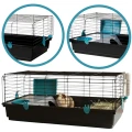 AquosPlast Królik PREMIUM 100 Duża Klatka z Wyposażeniem Dla Królika Świnki Morskiej 100x55x38cm + PAŚNIK + POIDEŁKO + DOMEK Czarno-Niebieska