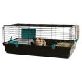 AquosPlast Królik PREMIUM 100 Duża Klatka z Wyposażeniem Dla Królika Świnki Morskiej 100x55x38cm + PAŚNIK + POIDEŁKO + DOMEK Czarno-Niebieska