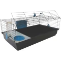 AquosPlast Królik PREMIUM 100 Duża Klatka z Wyposażeniem Dla Królika Świnki Morskiej 100x55x38cm + PAŚNIK + POIDEŁKO + DOMEK Czarno-Niebieska