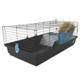AquosPlast Królik PREMIUM 100 Duża Klatka z Wyposażeniem Dla Królika Świnki Morskiej 100x55x38cm + PAŚNIK + POIDEŁKO + DOMEK Czarno-Niebieska