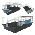 AquosPlast Królik PREMIUM 100 Duża Klatka z Wyposażeniem Dla Królika Świnki Morskiej 100x55x38cm + PAŚNIK + POIDEŁKO + DOMEK Czarno-Niebieska
