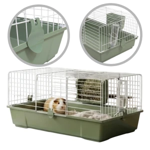 AquosPlast Kavia 80 PLUS Duża i Komfortowa Klatka Dla Kawii Świnki Morskiej 80x46x36cm + PAŚNIK + MISECZKA + POIDŁO Oliwkowa