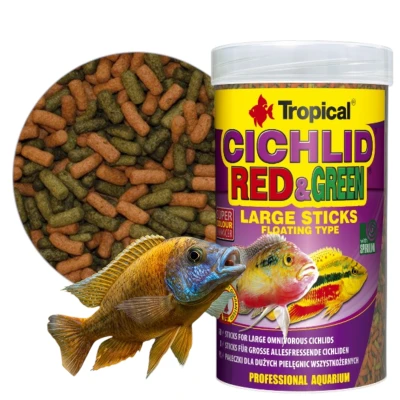 TROPICAL CICHILD RED&amp;GREEN LARGE STICKS 1000ml - Pokarm w Formie Pływających Pałeczek Dla Dużych, Wszystkożernych Pielęgnic