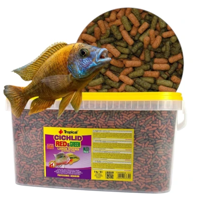 TROPICAL CICHILD RED&amp;GREEN LARGE STICKS 10l - Pokarm w Formie Pływających Pałeczek Dla Dużych, Wszystkożernych Pielęgnic