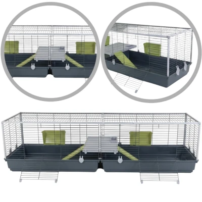 AquosPlast Królik XXL 200 Duża i Komfortowa Klatka Dla Królika Świnki Morskiej Chomików 200x55x53cm Szaro-Zielona