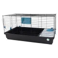 AquosPlast Królik PREMIUM 100 Duża Klatka z Wyposażeniem Dla Królika Świnki Morskiej 100x55x51cm + PAŚNIK + POIDEŁKO + DOMEK Czarno-Niebieska