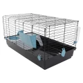 AquosPlast Królik PREMIUM 100 Duża Klatka z Wyposażeniem Dla Królika Świnki Morskiej 100x55x51cm + PAŚNIK + POIDEŁKO + DOMEK Czarno-Niebieska