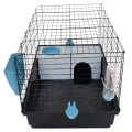 AquosPlast Królik PREMIUM 100 Duża Klatka z Wyposażeniem Dla Królika Świnki Morskiej 100x55x51cm + PAŚNIK + POIDEŁKO + DOMEK Czarno-Niebieska