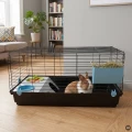 AquosPlast Królik PREMIUM 100 Duża Klatka z Wyposażeniem Dla Królika Świnki Morskiej 100x55x51cm + PAŚNIK + POIDEŁKO + DOMEK Czarno-Niebieska