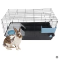 AquosPlast Królik PREMIUM 100 Duża Klatka z Wyposażeniem Dla Królika Świnki Morskiej 100x55x51cm + PAŚNIK + POIDEŁKO + DOMEK Czarno-Niebieska