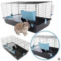 AquosPlast Królik PREMIUM 100 Duża Klatka z Wyposażeniem Dla Królika Świnki Morskiej 100x55x51cm + PAŚNIK + POIDEŁKO + DOMEK Czarno-Niebieska