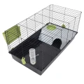 AquosPlast Królik PREMIUM 100 Duża Klatka z Wyposażeniem Dla Królika Świnki Morskiej 100x55x51cm + PAŚNIK + POIDEŁKO + DOMEK Czarno-Zielona