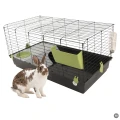 AquosPlast Królik PREMIUM 100 Duża Klatka z Wyposażeniem Dla Królika Świnki Morskiej 100x55x51cm + PAŚNIK + POIDEŁKO + DOMEK Czarno-Zielona