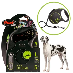 Wytrzymała Smycz Automatyczna Zielona Flexi Black Design L Tape Taśma 5m Dla Psa do 50kg