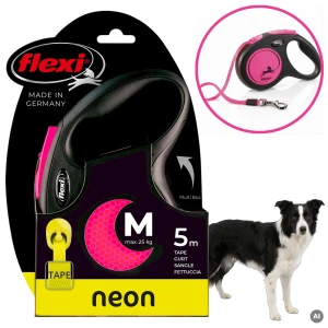 FLEXI SMYCZ DLA PSA AUTOMATYCZNA TAŚMA M 5M Do 25KG Classic NEON Różowa