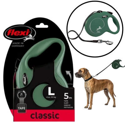 Flexi New Classic L Smycz Automatyczna Taśma 5m Oliwkowa BEZPIECZNA