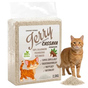 Jerry CASSAVA Maniok Ekologiczny Zbrylający Żwirek Żwir dla Kota Wydajny NATURALNY 2,5kg