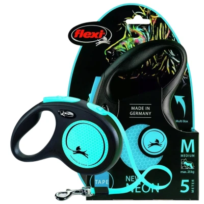 Smycz Automatyczna Flexi New Neon Niebieska DLA PSA Taśmowa 5m M MOCNA Dla Psa Do 25kg
