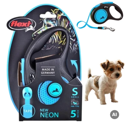 Smycz Dla Psa Do 15kg Flexi New Neon S Niebieska Taśma 5m AUTOMATYCZNA MOCNA