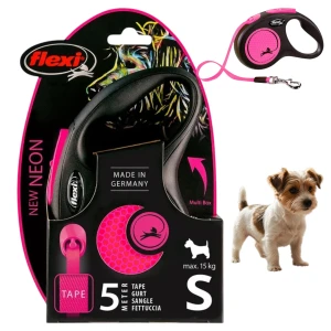 Smycz automatyczna Flexi New Neon S Różowa Taśma 5m Dla Psa do 15kg  MOCNA Dla Psa 