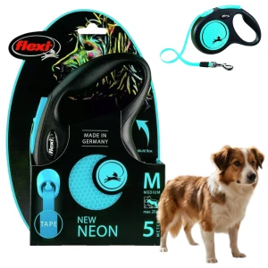Smycz Automatyczna Flexi New Neon Niebieska DLA PSA Taśmowa 5m M MOCNA Dla Psa Do 25kg