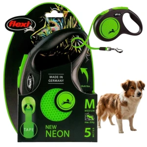 Smycz Dla Psa Flexi New Neon Zielona Automatyczna Taśma ODBLASKOWA 5m M 25kg