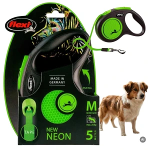 Smycz Dla Psa Flexi New Neon Zielona Automatyczna Taśma ODBLASKOWA 5m M 25kg